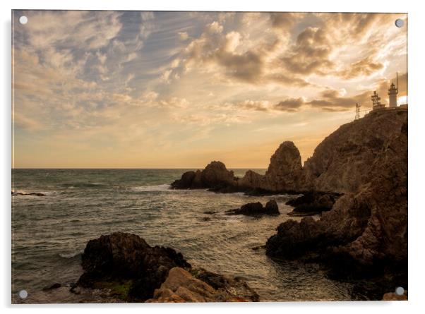 Photography with a golden sunset at the cabo de gata lighthouse Acrylic by Vicen Photo