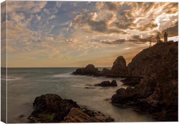 Photography with the lighthouse of cabo de gata in a calm sunset Canvas Print by Vicen Photo