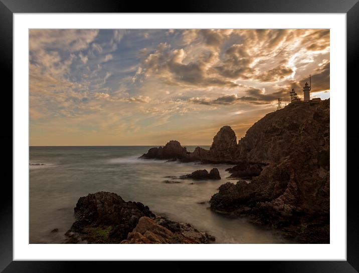 Photography with the lighthouse of cabo de gata in a calm sunset Framed Mounted Print by Vicen Photo