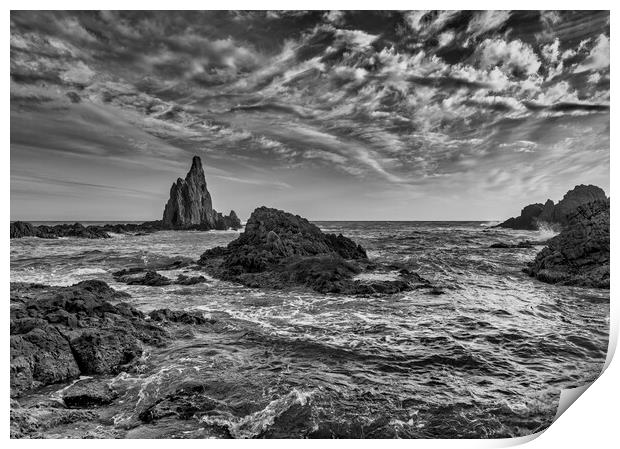 Photography with the rough seas in a dramatic black and white seascape Print by Vicen Photo