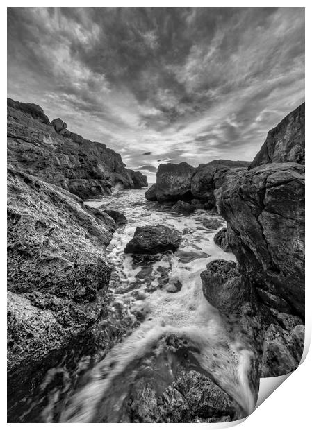 Photograph with a dramatic landscape between the rocks in a small cove Print by Vicen Photo
