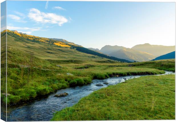 Photography with a stream in a green landscape in the aran valley Canvas Print by Vicen Photo