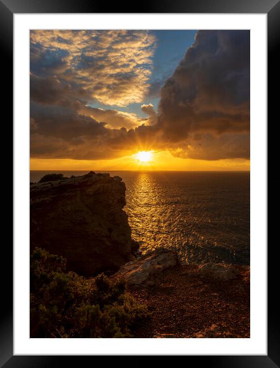 Photography with the sunrise sun between the clouds and the sea of Ibiza Framed Mounted Print by Vicen Photo