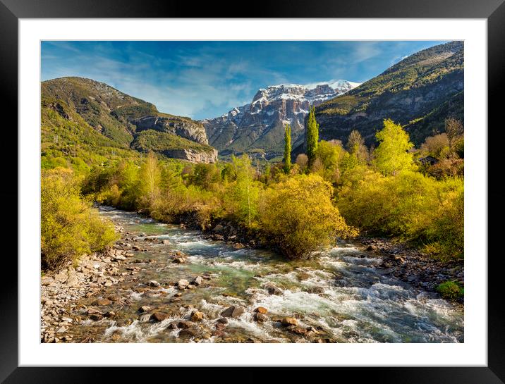 Photography with river water between the mountains of the Pyrenees Framed Mounted Print by Vicen Photo
