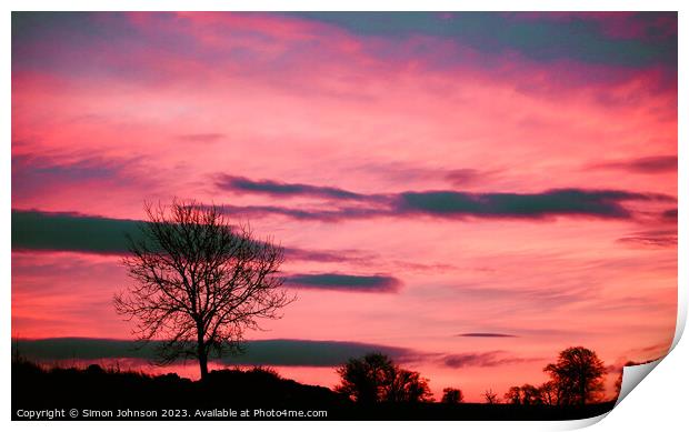 Tree silhouette sunrise  Print by Simon Johnson
