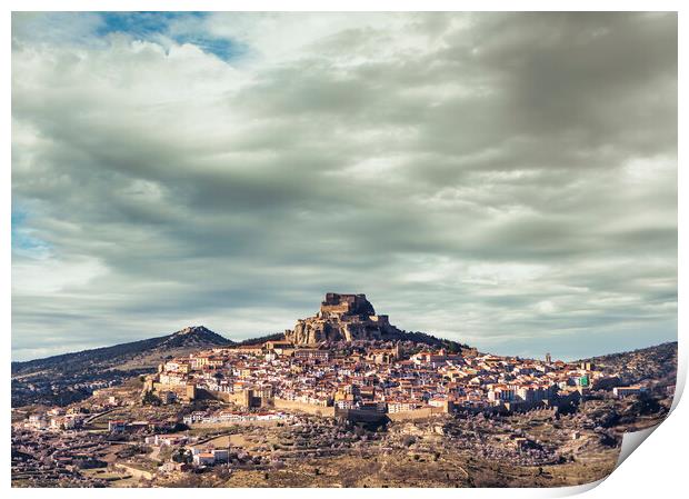 Photography with the town of Morella under a cloudy sky Print by Vicen Photo