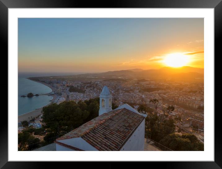 Photography with a hermitage and the town of Blanes from the viewpoint during sunset Framed Mounted Print by Vicen Photo