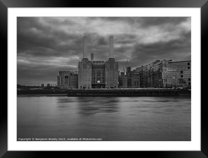 Battersea Power Station Black & White Framed Mounted Print by Benjamin Brewty