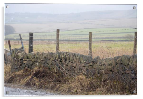 Dry Stone Wall on a mIsty Morning  Acrylic by Glen Allen