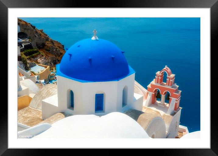 Santorini Blue Dome Church Greece Framed Mounted Print by Craig Yates