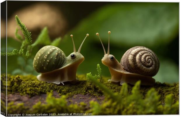 Cute snails looking and smiling at the camera. Ai  Canvas Print by Joaquin Corbalan