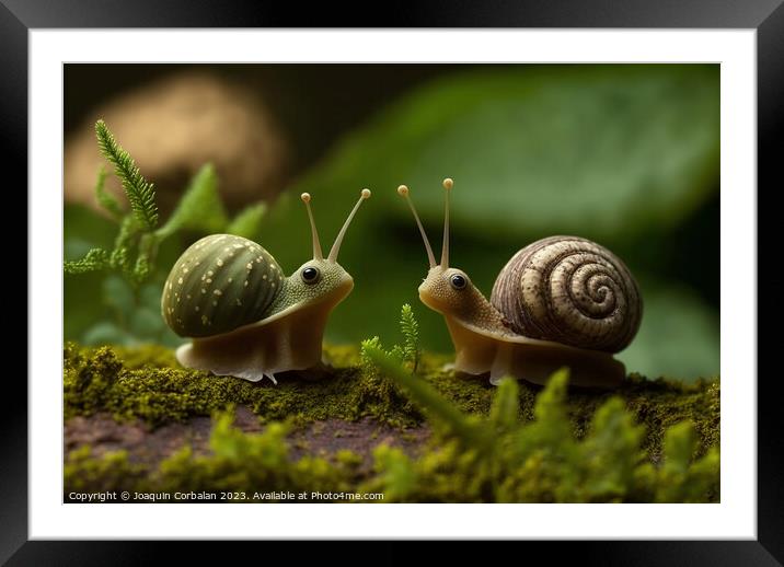 Cute snails looking and smiling at the camera. Ai  Framed Mounted Print by Joaquin Corbalan