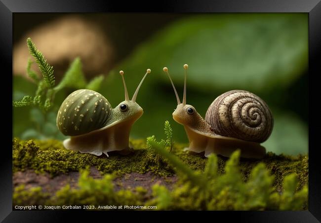 Cute snails looking and smiling at the camera. Ai  Framed Print by Joaquin Corbalan