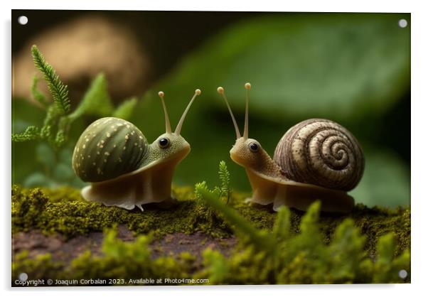 Cute snails looking and smiling at the camera. Ai  Acrylic by Joaquin Corbalan
