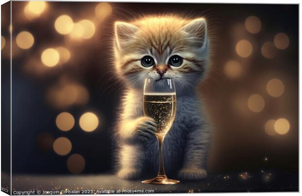 Illustration of a cute orange kitten celebrating t Canvas Print by Joaquin Corbalan