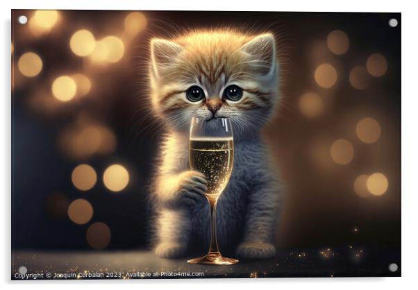 Illustration of a cute orange kitten celebrating t Acrylic by Joaquin Corbalan