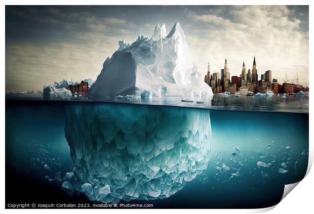 Illustration of an iceberg reaching a city, concep Print by Joaquin Corbalan