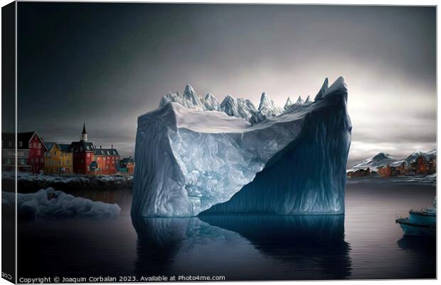 Illustration of an iceberg reaching a city, concep Canvas Print by Joaquin Corbalan