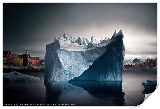 Illustration of an iceberg reaching a city, concep Print by Joaquin Corbalan