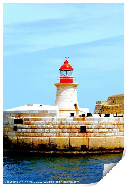 Ricasoli Lighthouse, Grand Harbour, Malta. Print by john hill