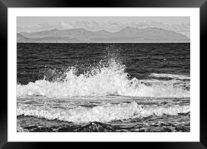 Waves lapping Ayrshire coast, Arran mountain backdrop Framed Mounted Print by Allan Durward Photography