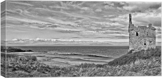 Isle of Arran and Greenan Castle Ayr, Scotland. Canvas Print by Allan Durward Photography