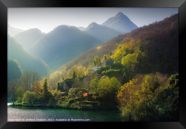 Isola Santa village and lake in autumn. Garfagnana Framed Print by Stefano Orazzini