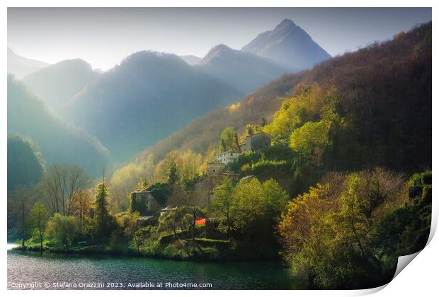Isola Santa village and lake in autumn. Garfagnana Print by Stefano Orazzini