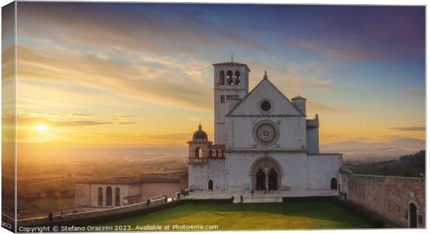 Assisi, San Francesco Basilica church at sunset. Umbria, Italy. Canvas Print by Stefano Orazzini