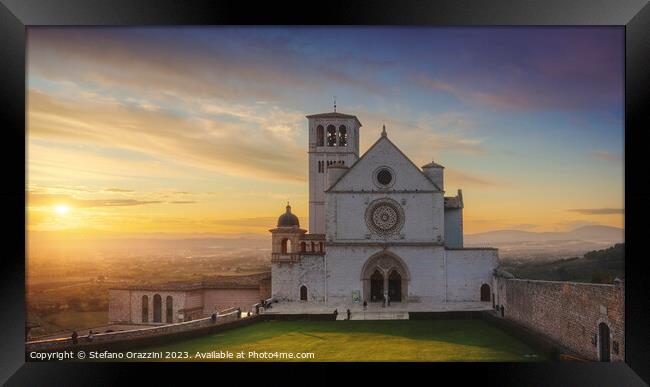 Assisi, San Francesco Basilica church at sunset. Umbria, Italy. Framed Print by Stefano Orazzini