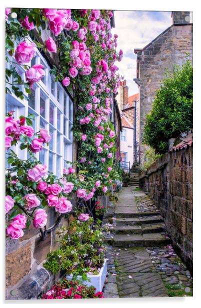 Enchanting Pink Roses Cottage Acrylic by Tim Hill