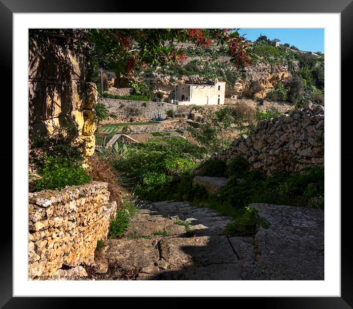 A small Chapel in the Valley of Gozo. Framed Mounted Print by Maggie Bajada
