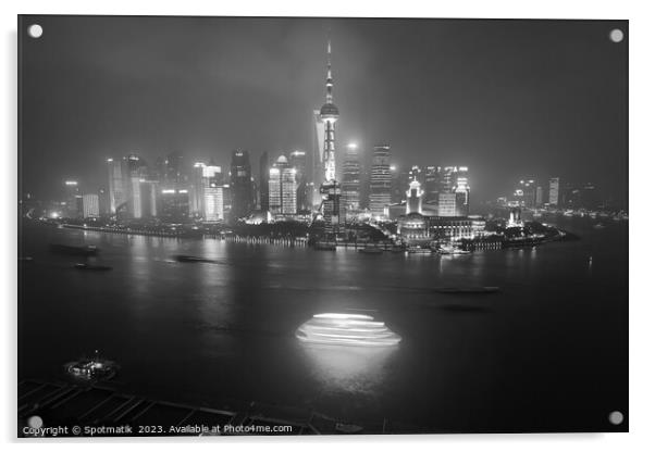 Illuminated Huangpu River Shanghai and Oriental Pearl Tower  Acrylic by Spotmatik 