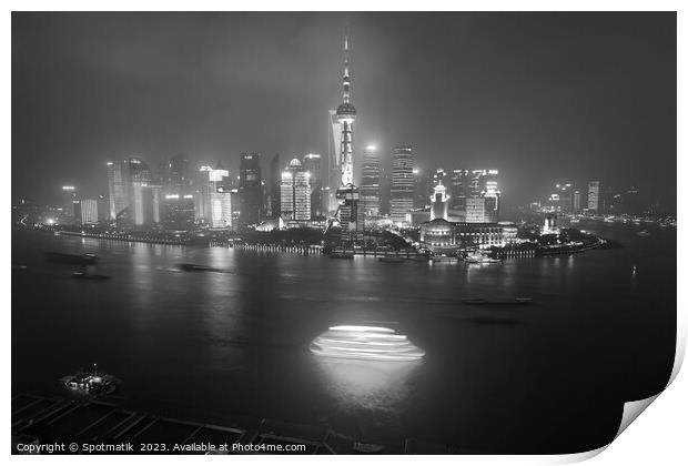 Illuminated Huangpu River Shanghai and Oriental Pearl Tower  Print by Spotmatik 