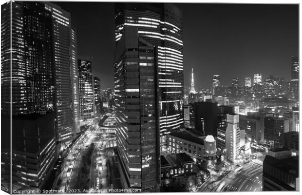 Tokyo Japan city travel illuminated night view skyscrapers  Canvas Print by Spotmatik 