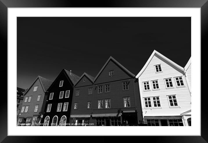 View of Bryggen Bergan famous wooden buildings Norway Framed Mounted Print by Spotmatik 