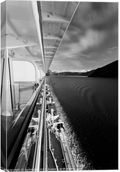 Cruise Ship balcony view of scenic Norwegian Fjord  Canvas Print by Spotmatik 