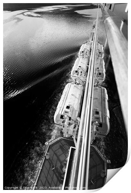 View of Cruise Ship lifeboats from balcony Norway  Print by Spotmatik 