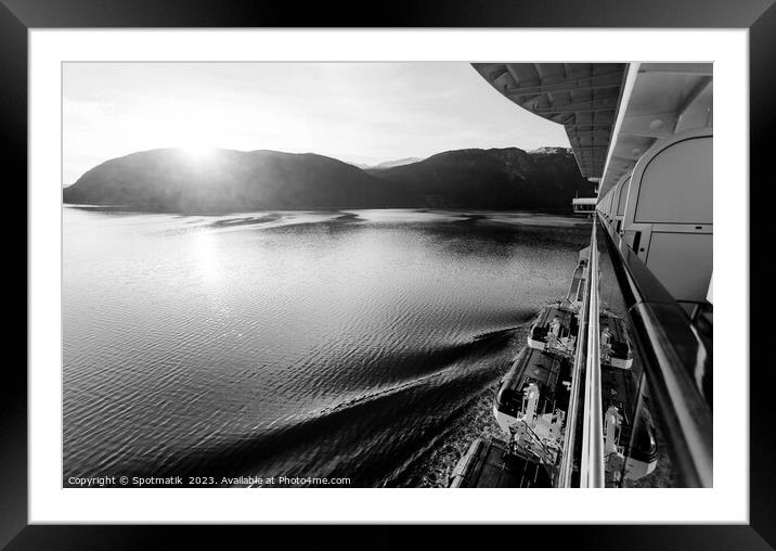 Sunset view lifeboats from balcony cabin Cruise ship  Framed Mounted Print by Spotmatik 