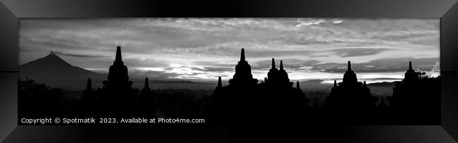 Panorama sunrise Borobudur religious temple at sunrise Indonesia Framed Print by Spotmatik 