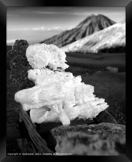 Indonesia sulphur blocks mountain summit ready for transport Framed Print by Spotmatik 