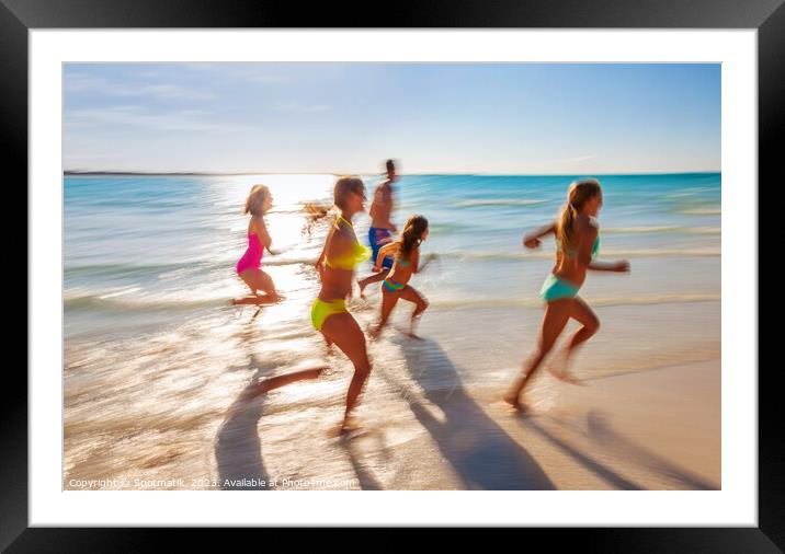 Caucasian family on tropical beach enjoying leisure Caribbean Framed Mounted Print by Spotmatik 