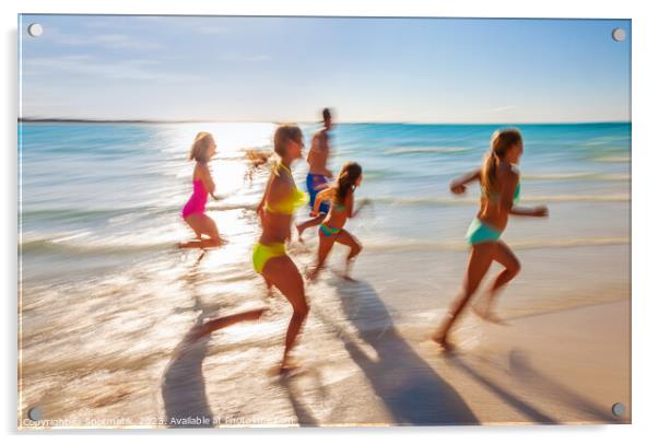 Caucasian family on tropical beach enjoying leisure Caribbean Acrylic by Spotmatik 