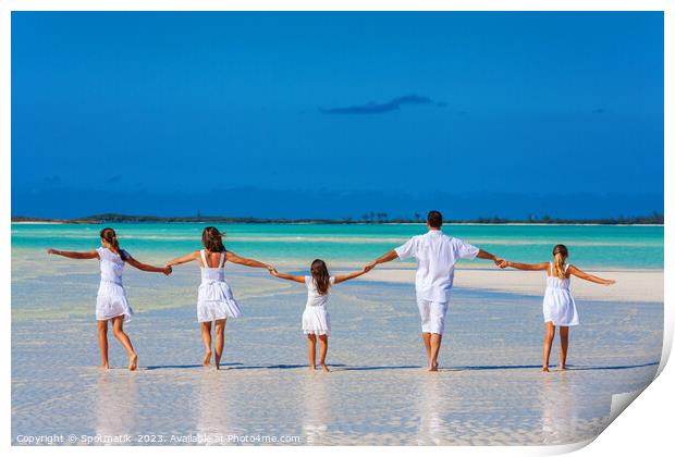 Healthy Caucasian family together on beach vacation Bahamas Print by Spotmatik 