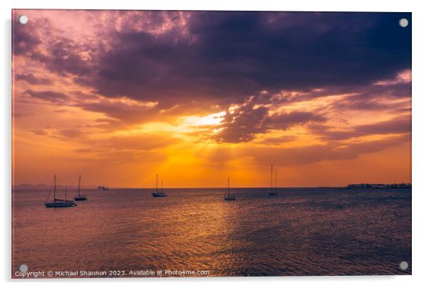 Sunset, Playa Blanca, Lanzarote Acrylic by Michael Shannon