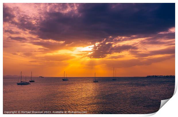 Sunset, Playa Blanca, Lanzarote Print by Michael Shannon