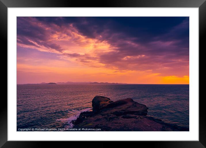 Looking out to sea at Sunset, Playa Blanca, Lanzar Framed Mounted Print by Michael Shannon