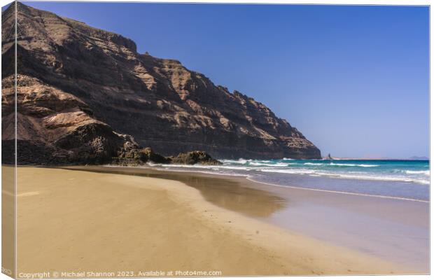 The beach at Orzola near the cliffs of the Punta F Canvas Print by Michael Shannon