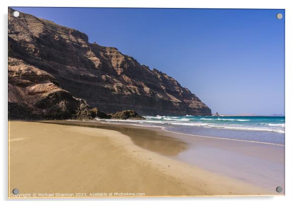 The beach at Orzola near the cliffs of the Punta F Acrylic by Michael Shannon