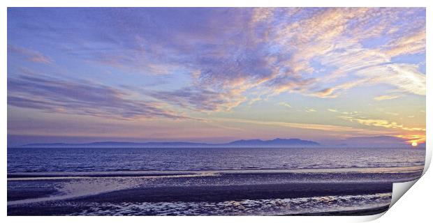 Isle of Arran sunset from Ayr beach Print by Allan Durward Photography
